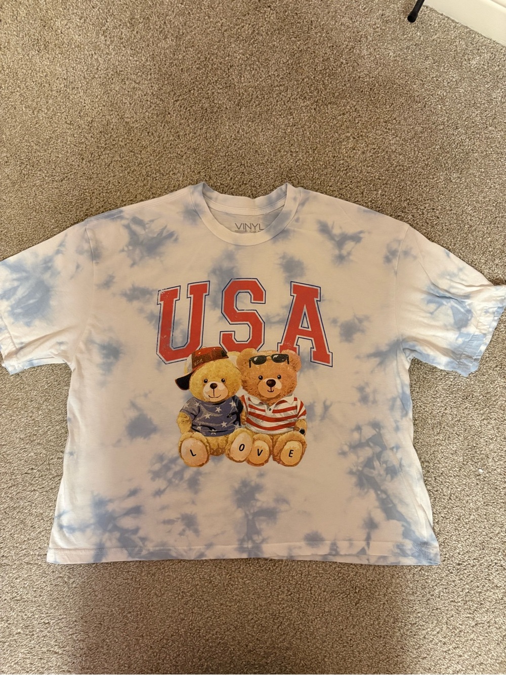 USA Teddy Tie-Dye Tee - Light Blue & White